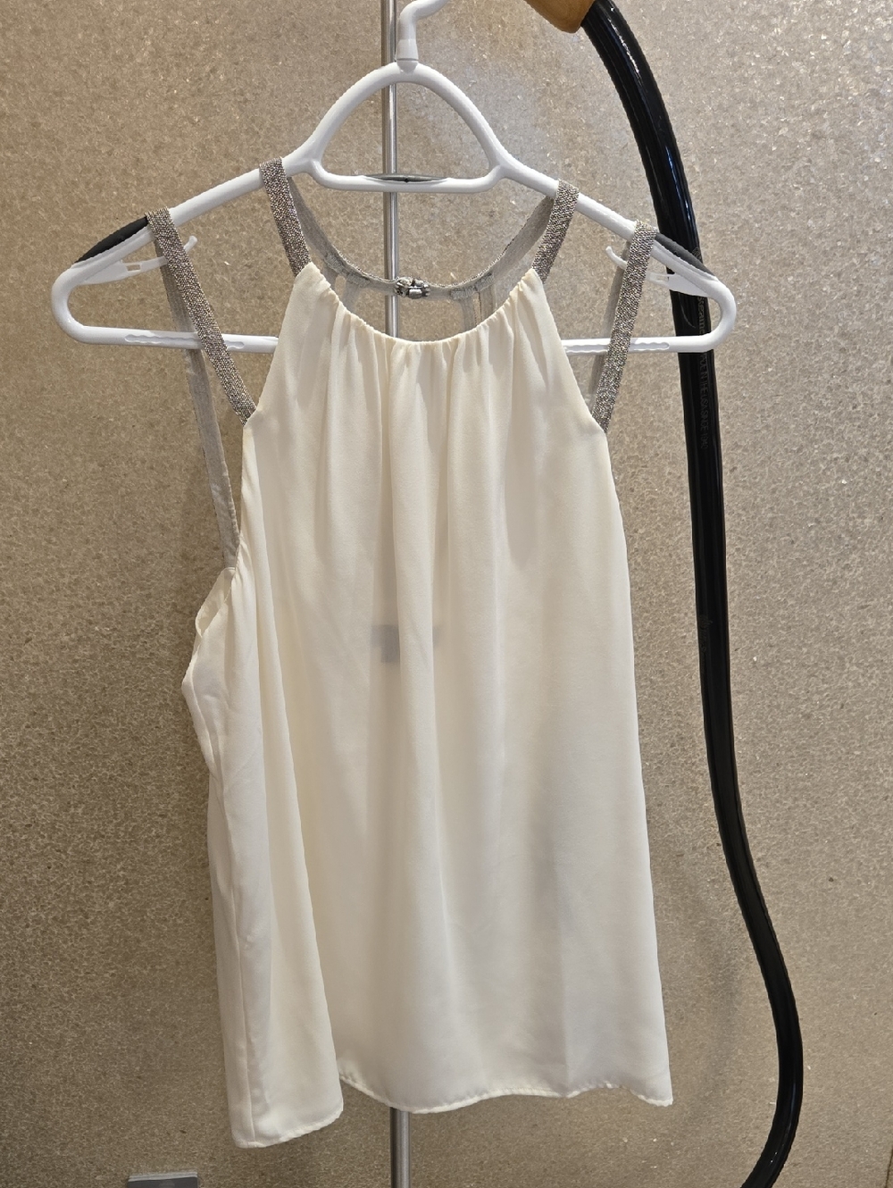 Women’s Off White Halter Tank with Metallic Straps